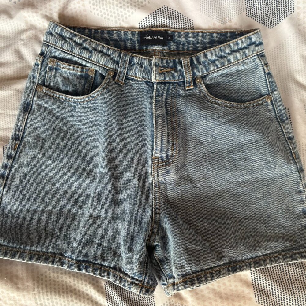 Frank and Oak light wash denim shorts